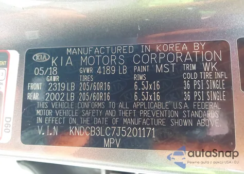 2018 Kia Niro Lx из США, поврежденный, VIN KNDCB3LC7J5201171